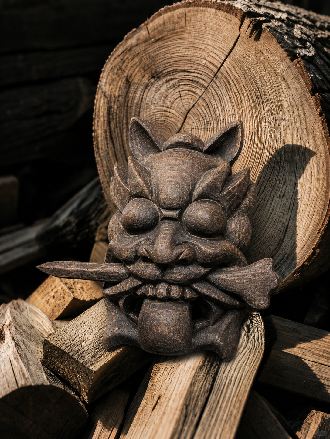 Natural‑Wood Nuo Mask